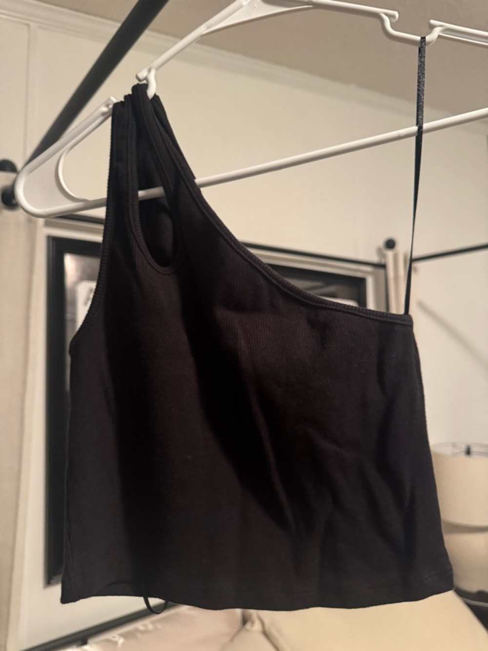 Zara Black Ribbed One-Shoulder Crop Top